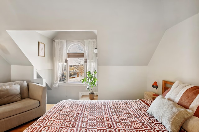 bedroom with lofted ceiling