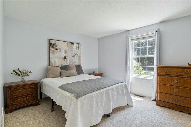 bedroom featuring light carpet and visible vents