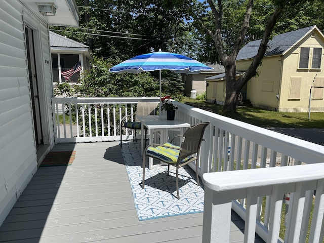 35 Grove Ave, Old Orchard Beach, ME 04064 - wooden deck featuring an outdoor structure