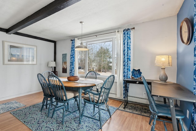 35 Grove Ave, Old Orchard Beach, ME 04064 - dining room featuring beamed ceiling and wood finished floors