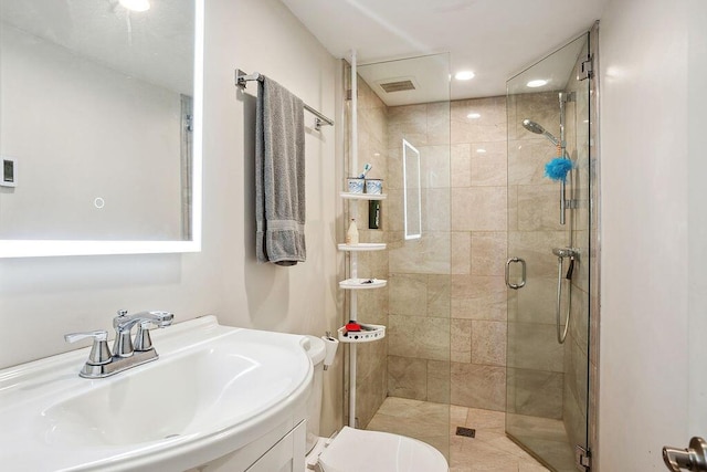 101 Whites Bridge Rd, Windham, ME 04062 - bathroom with a shower stall, toilet, vanity, and recessed lighting