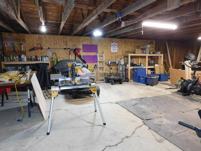 basement featuring a workshop area