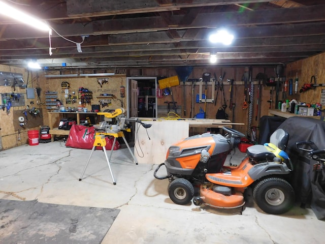 garage featuring a workshop area