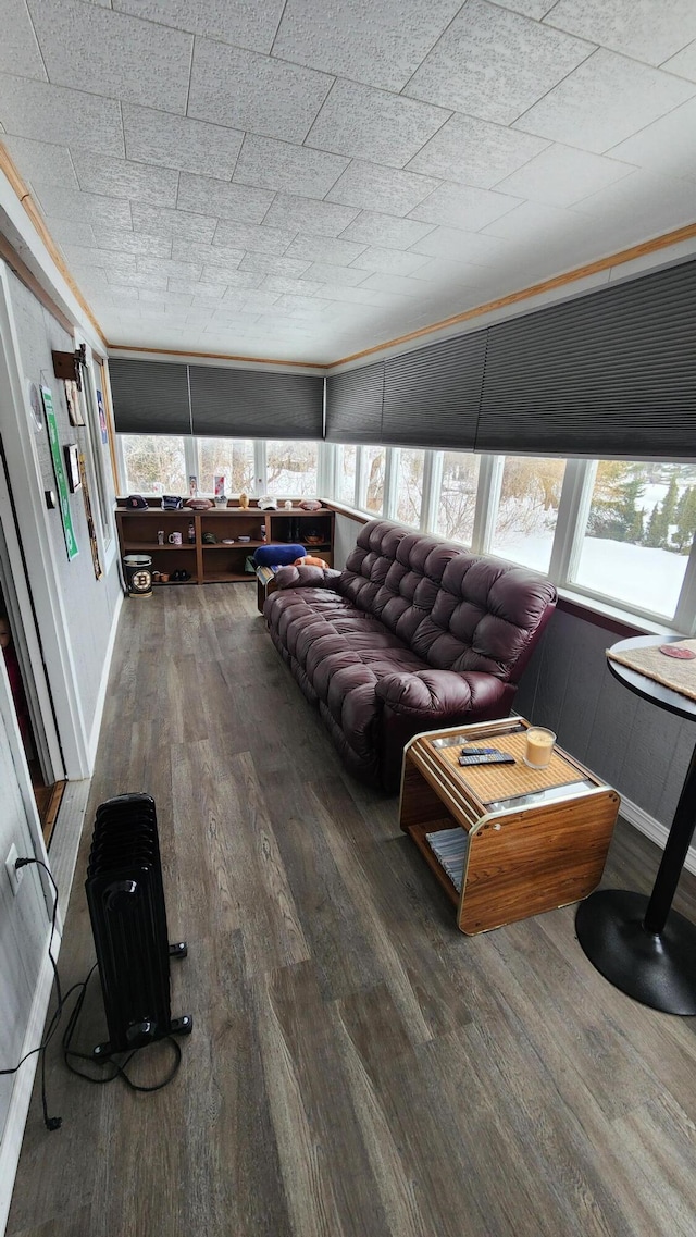 living room featuring baseboards, a healthy amount of sunlight, and wood finished floors