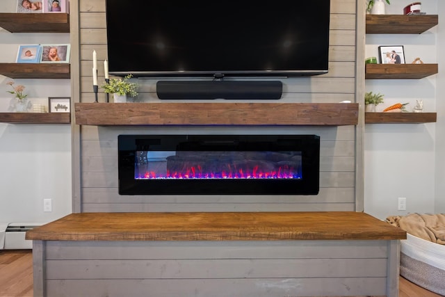 63 Grandview Dr, Newport, ME 04953 - room details with a glass covered fireplace and wood finished floors