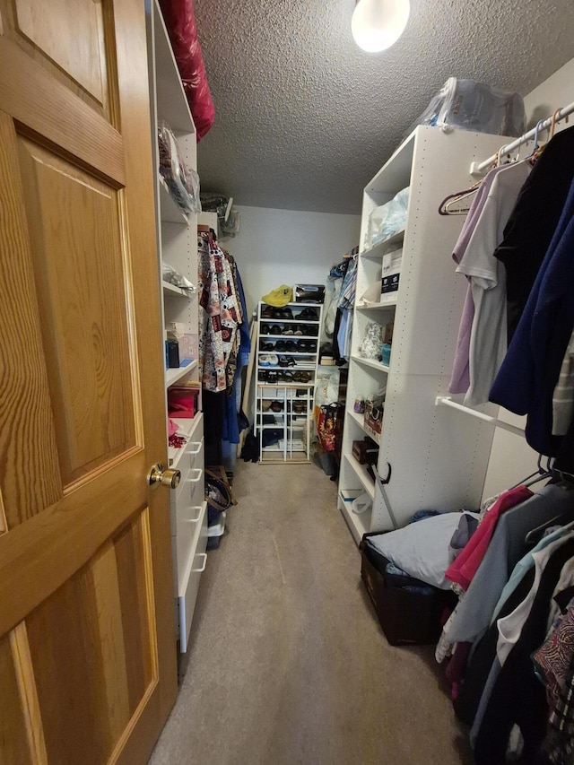 walk in closet with carpet