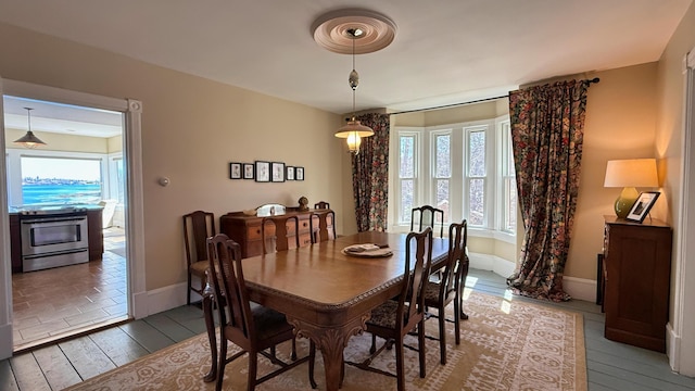 dining room with baseboards and wood finished floors