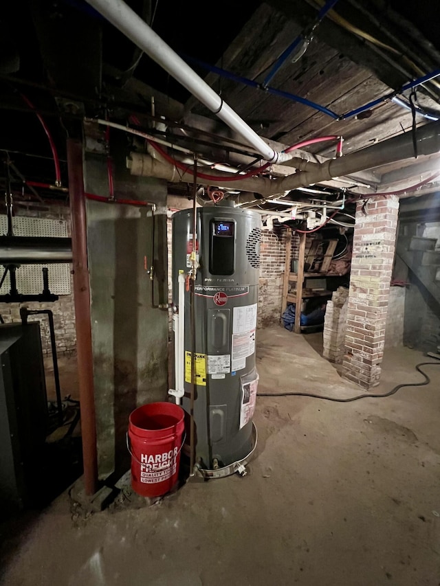 unfinished basement with heat pump water heater