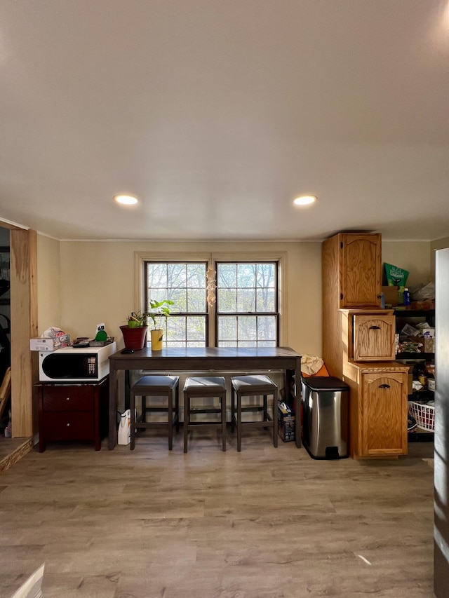 interior space featuring recessed lighting and light wood-type flooring
