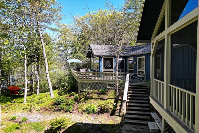 29 Good Day Dr, South Bristol, ME 04568 - view of yard with stairway and a wooden deck