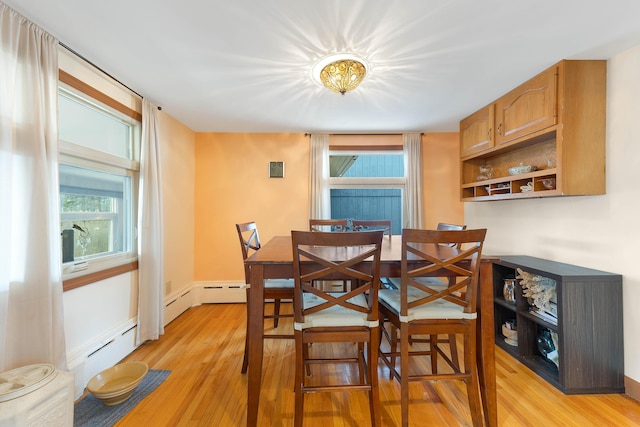 11 Elm Dr, York, ME 03909 - dining space with light wood-style floors, a baseboard heating unit, and baseboards