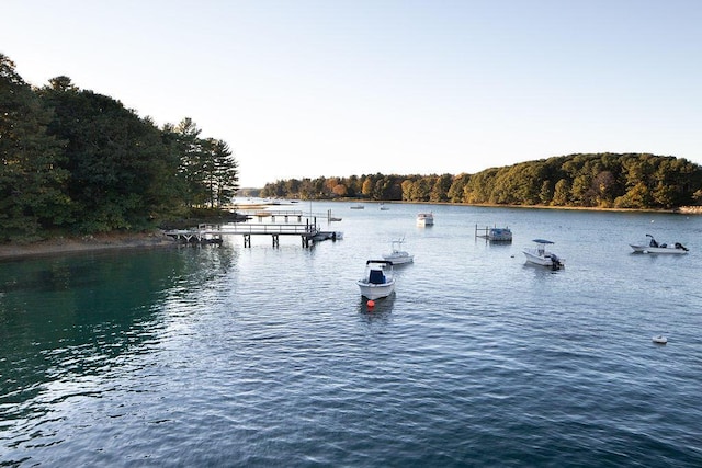 11 Elm Dr, York, ME 03909 - water view featuring a dock and a wooded view