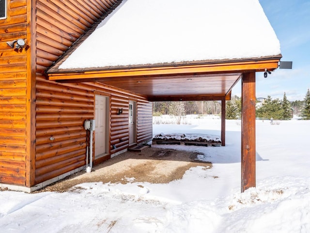 view of snow covered patio