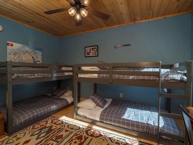 bedroom featuring wood finished floors and wooden ceiling