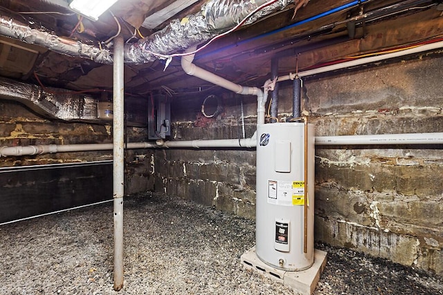 unfinished below grade area featuring water heater