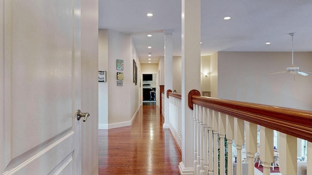 16 Ocean Greens Dr, Saco, ME 04072 - corridor featuring baseboards, wood finished floors, and recessed lighting