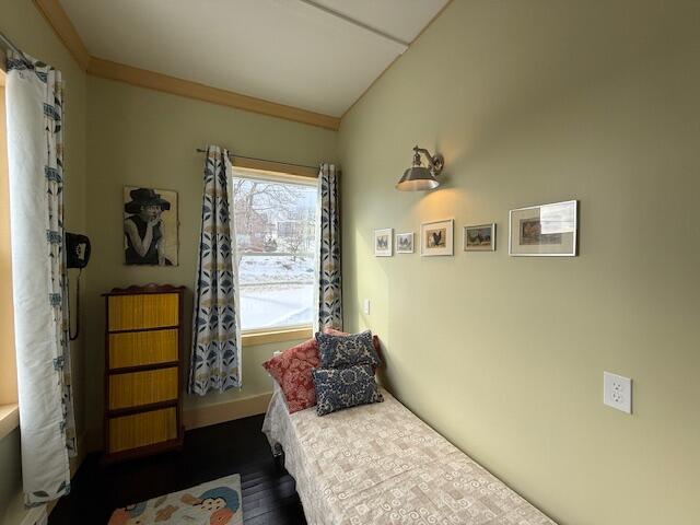 6 School St, Lubec, ME 04652 - bedroom featuring dark wood finished floors and lofted ceiling