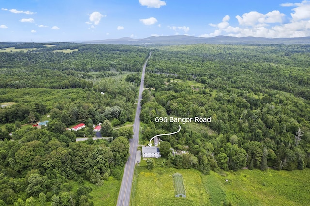 696 Bangor Rd, Troy, ME 04987 - bird's eye view with a mountain view and a wooded view
