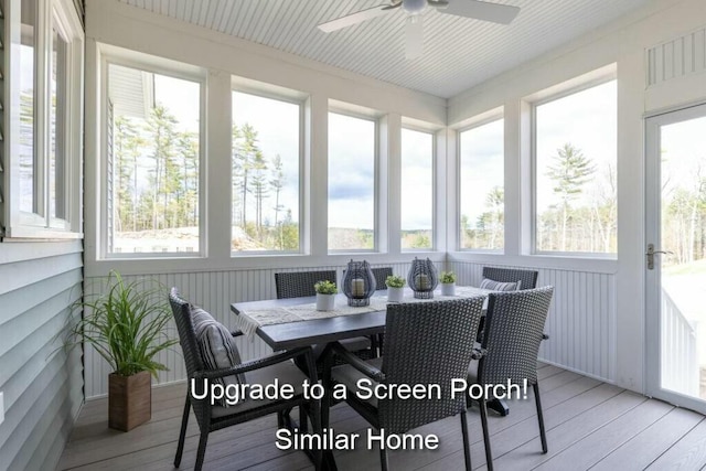 sunroom with plenty of natural light and ceiling fan