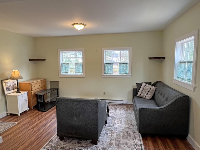 25 Garland Rd, Casco, ME 04015 - living area featuring baseboards, a healthy amount of sunlight, and dark wood finished floors