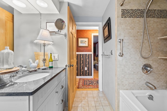 663 Eastbrook Rd, Eastbrook, ME 04634 - bathroom featuring bathtub / shower combination, tile patterned flooring, and vanity