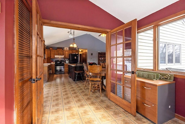 interior space with vaulted ceiling