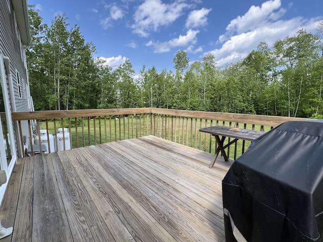 38 Dunston Dr, Glenburn, ME 04401 - wooden terrace featuring a grill and a yard