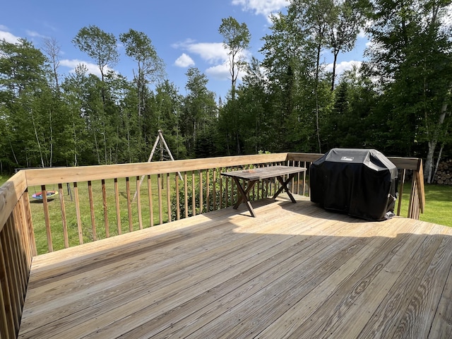38 Dunston Dr, Glenburn, ME 04401 - wooden terrace featuring area for grilling and a lawn