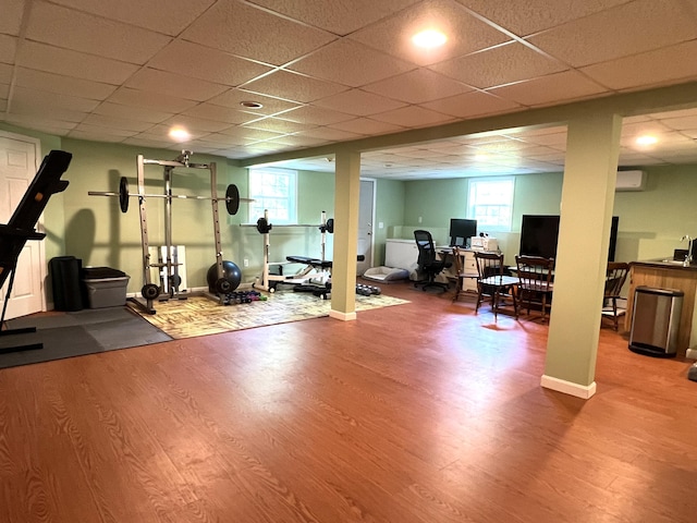 38 Dunston Dr, Glenburn, ME 04401 - workout room featuring wood finished floors and a paneled ceiling