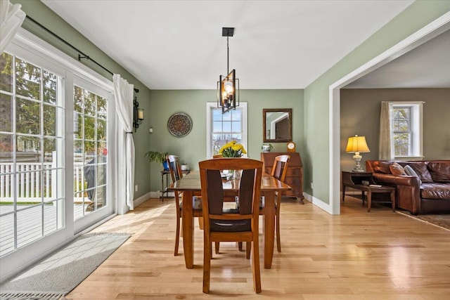 dining room featuring light wood-style floors and baseboards