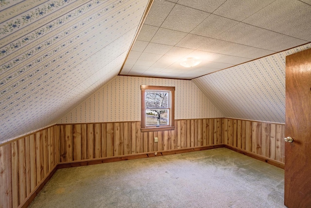 88 Snowball Hill Rd, Bristol, ME 04554 - additional living space with baseboards, carpet, vaulted ceiling, and wood walls
