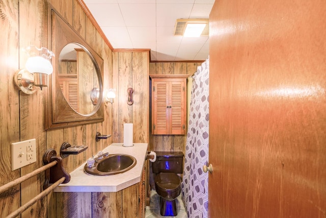 88 Snowball Hill Rd, Bristol, ME 04554 - full bathroom with vanity, wood walls, and toilet