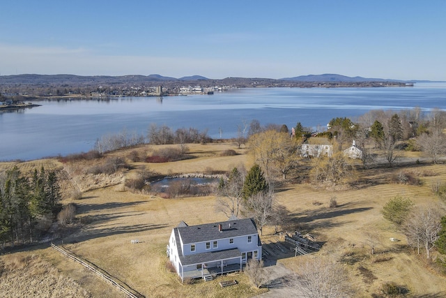 108 N Shore Dr, Owls Head, ME 04854 - birds eye view of property with a water and mountain view