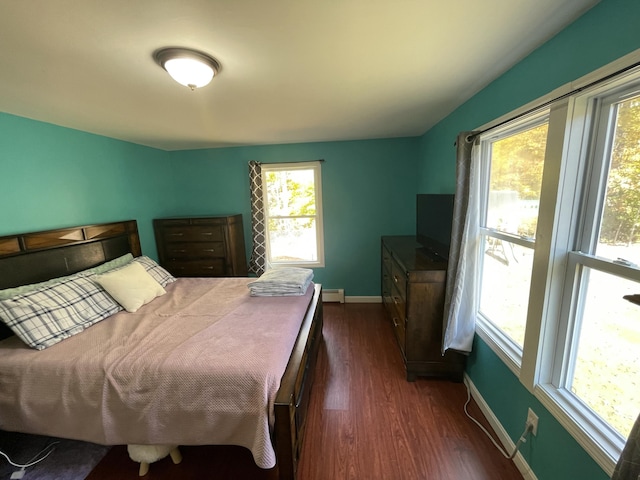 6 Alder Rd, Naples, ME 04055 - bedroom with dark wood finished floors, baseboard heating, and baseboards