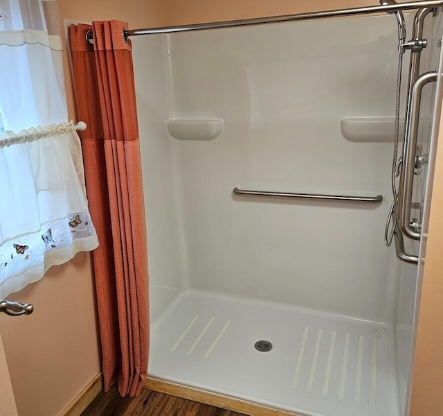 277 Grant Rd, Saint Albans, ME 04971 - bathroom with a shower stall and wood finished floors
