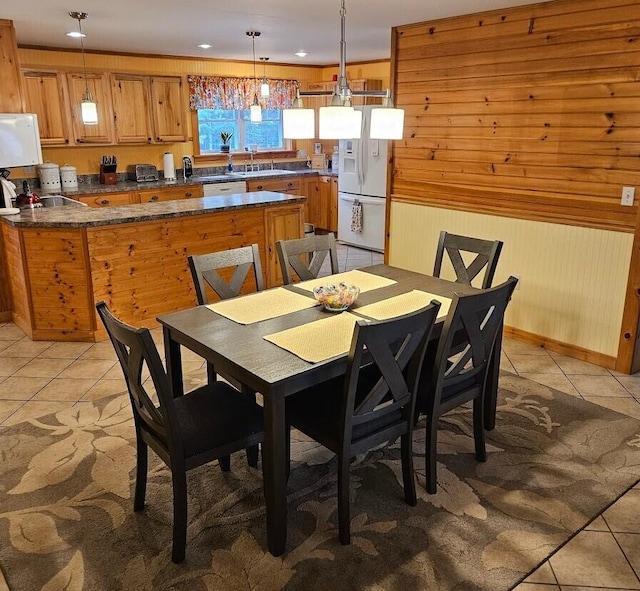 277 Grant Rd, Saint Albans, ME 04971 - dining room featuring wood walls, recessed lighting, and light tile patterned floors