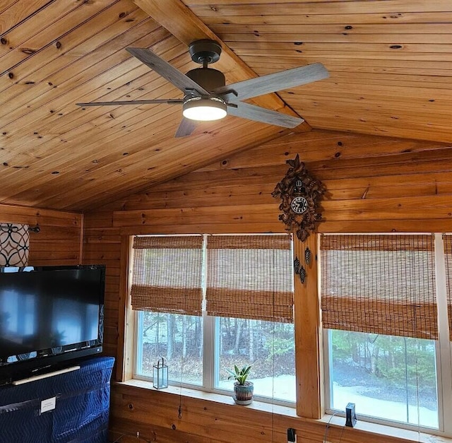 277 Grant Rd, Saint Albans, ME 04971 - details featuring wooden walls, ceiling fan, and wooden ceiling