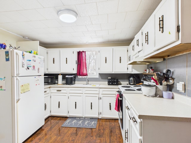 45 Crosby Ave, Caribou, ME 04736 - kitchen with white cabinets, white appliances, light countertops, and a sink