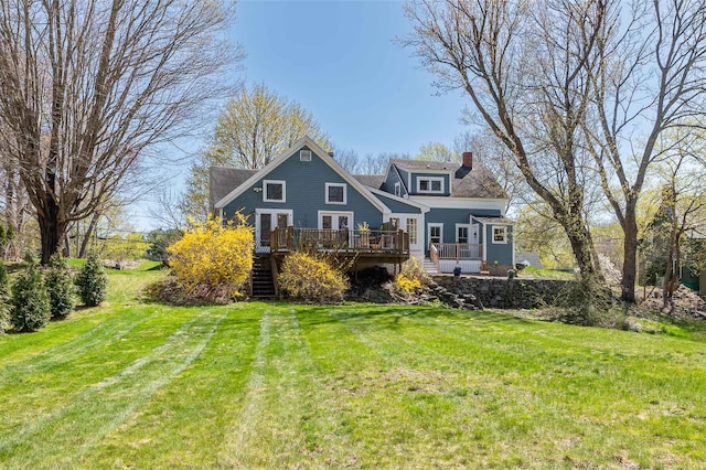 155 Pepperrell Rd, Kittery, ME 03905 - back of house featuring stairs, a chimney, a yard, and a deck