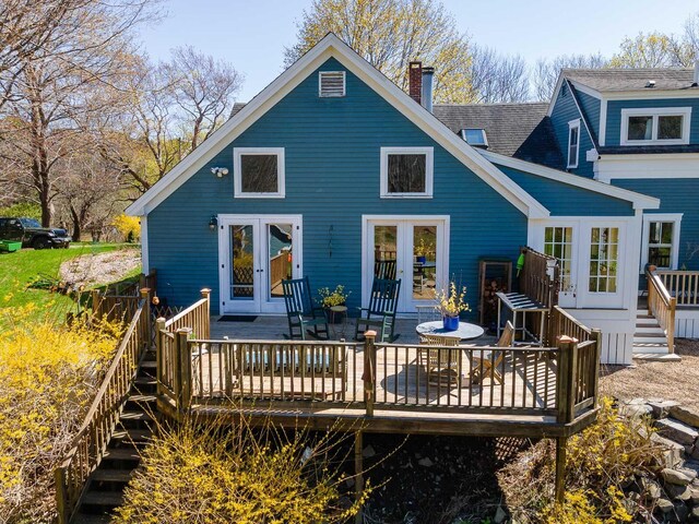 155 Pepperrell Rd, Kittery, ME 03905 - rear view of property featuring a chimney, french doors, and a wooden deck