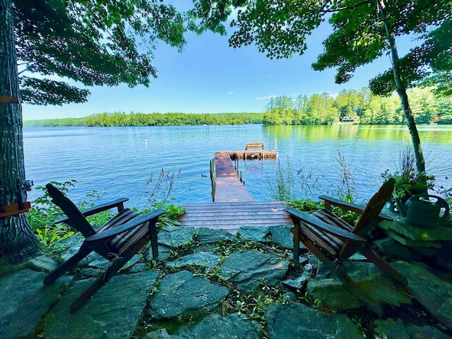 view of dock with a water view