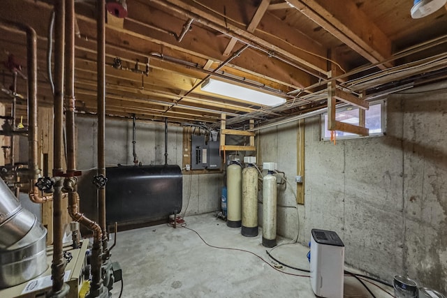 below grade area featuring heating fuel and electric panel