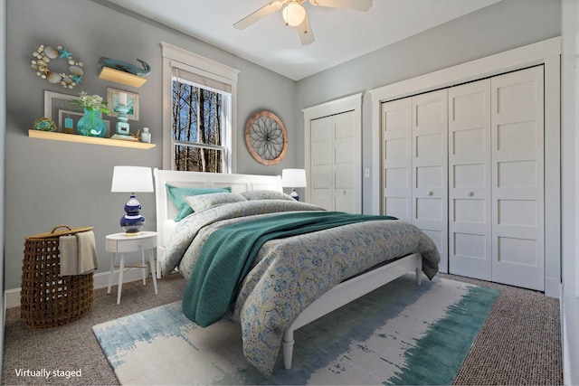1 Old County Rd Unit 140, Wells, ME 04090 - bedroom featuring baseboards, ceiling fan, and two closets