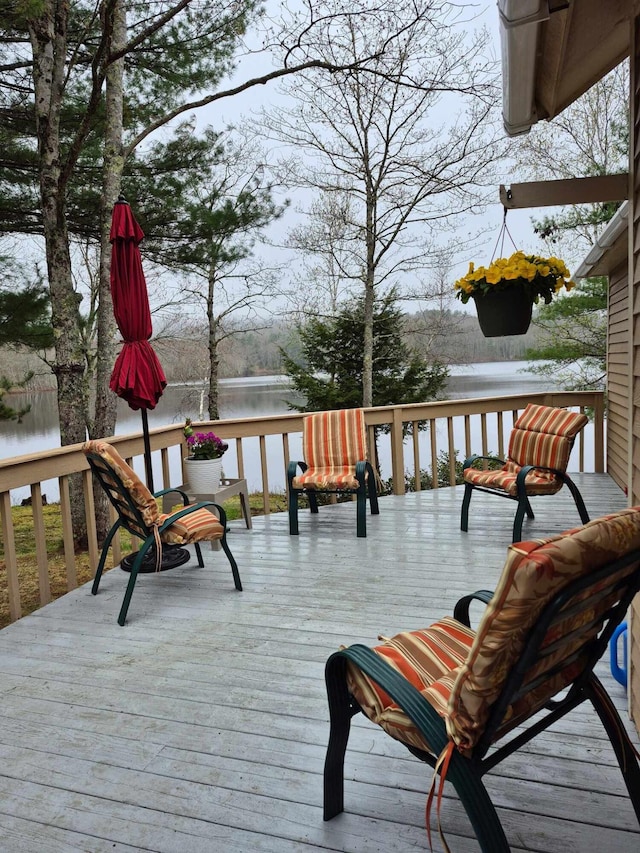 186 Hawes Ln, Union, ME 04862 - wooden deck with a water view