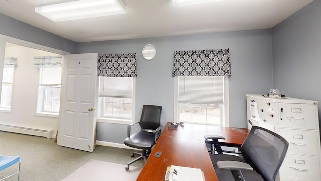 home office with baseboard heating and baseboards
