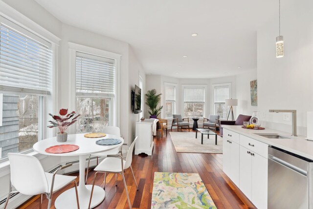 125 Morning St Unit 3/6, Portland, ME 04101 - dining space with recessed lighting, a baseboard heating unit, and dark wood finished floors