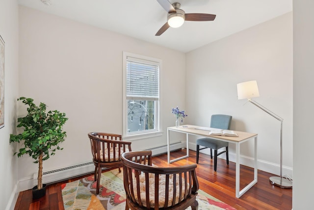 125 Morning St Unit 3/6, Portland, ME 04101 - office space with baseboards, a ceiling fan, a baseboard radiator, and wood finished floors
