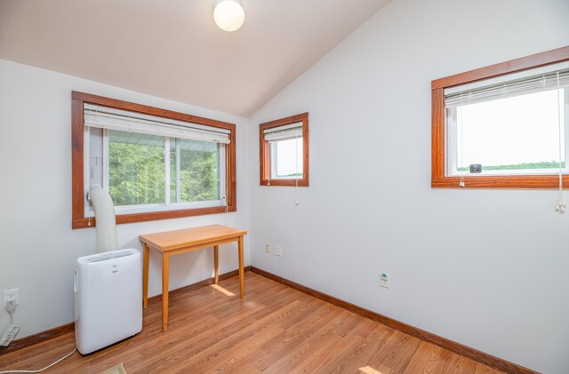 4 Tabert Ln, Belgrade, ME 04917 - home office with lofted ceiling and light wood-style flooring