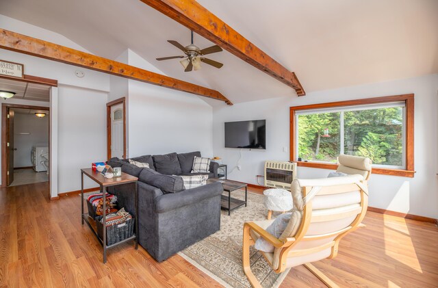 4 Tabert Ln, Belgrade, ME 04917 - living area featuring ceiling fan, wood finished floors, and heating unit