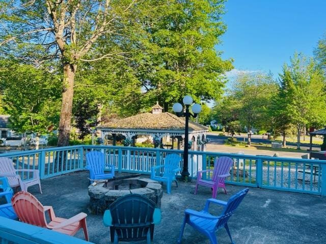 22 Ocean Park Rd Unit 136, Saco, ME 04072 - view of patio featuring a fire pit and a gazebo